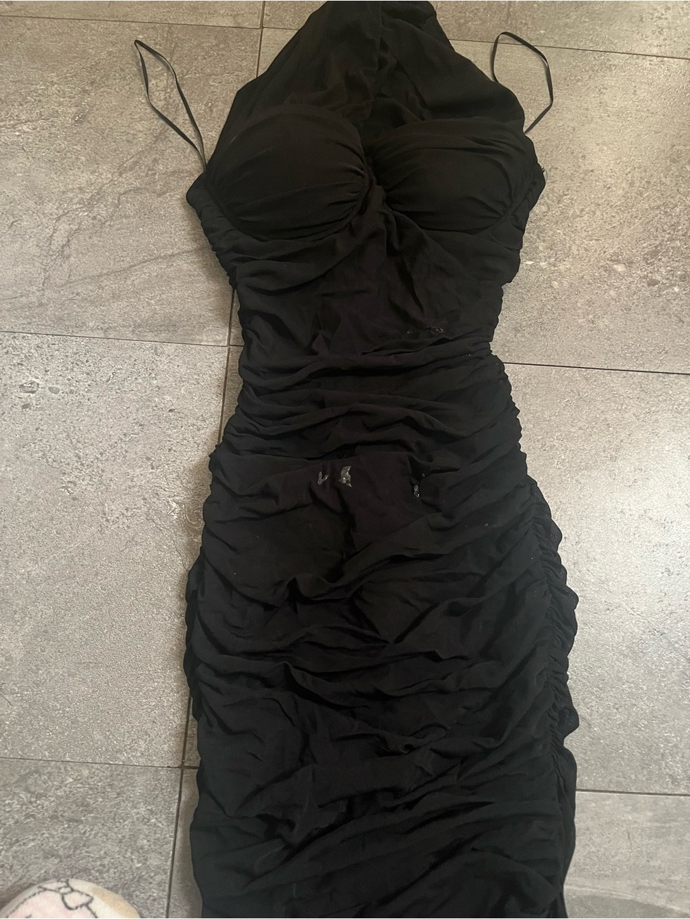 Strapless Black Ruched Bodycon Dress
